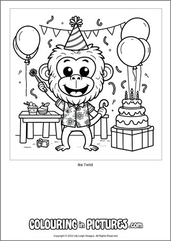 Free printable monkey colouring in picture of Ike Twist