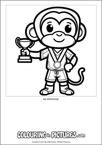 Free printable monkey colouring in picture of Ike Whirlwhisk
