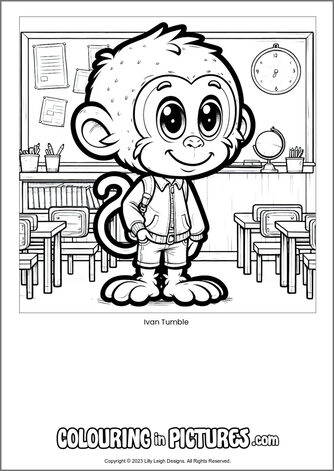 Free printable monkey colouring in picture of Ivan Tumble