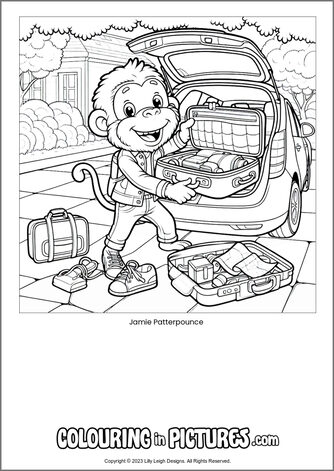 Free printable monkey colouring in picture of Jamie Patterpounce