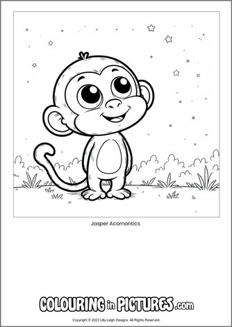Free printable monkey colouring in picture of Jasper Acornantics