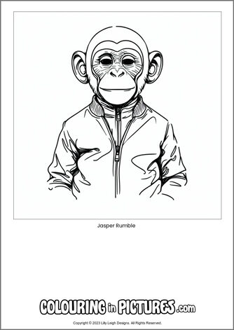 Free printable monkey colouring in picture of Jasper Rumble