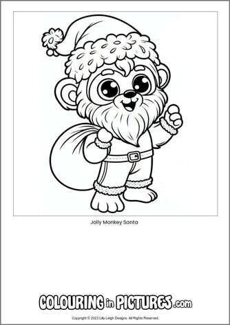 Free printable monkey colouring in picture of Jolly Monkey Santa