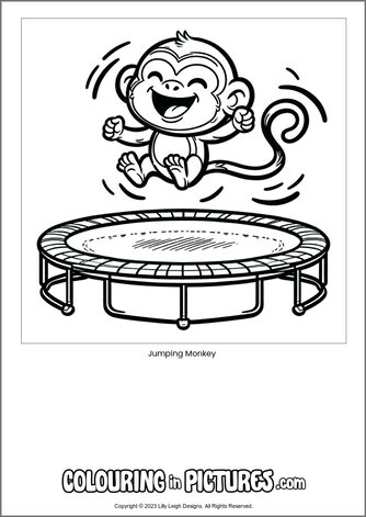 Free printable monkey colouring in picture of Jumping Monkey