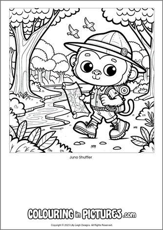 Free printable monkey colouring in picture of Juno Shuffler
