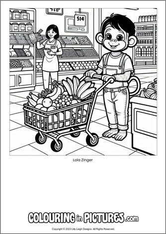 Free printable monkey colouring in picture of Lola Zinger