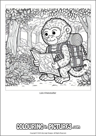 Free printable monkey colouring in picture of Lulu Vinevaulter