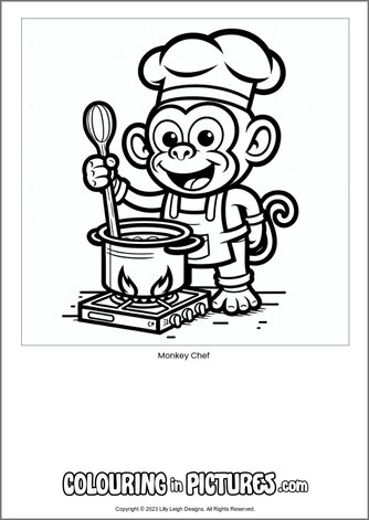 Free printable monkey colouring in picture of Monkey Chef