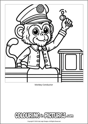 Free printable monkey colouring in picture of Monkey Conductor
