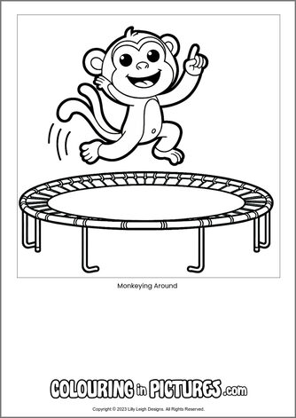 Free printable monkey colouring in picture of Monkeying Around