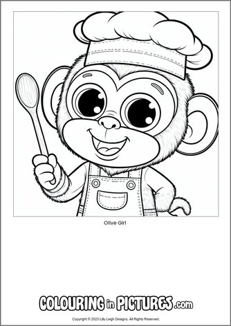 Free printable monkey colouring in picture of Olive Girl