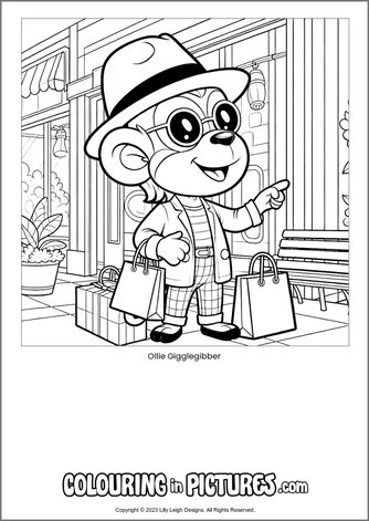 Free printable monkey colouring in picture of Ollie Gigglegibber