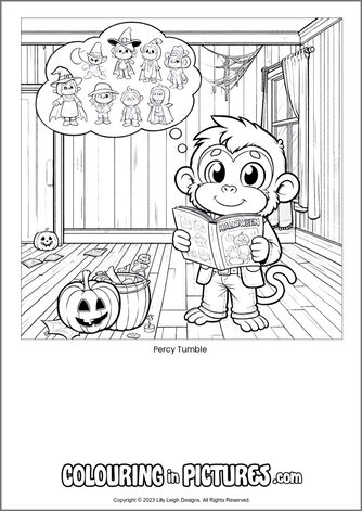 Free printable monkey colouring in picture of Percy Tumble