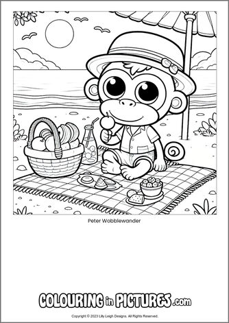 Free printable monkey colouring in picture of Peter Wobblewander