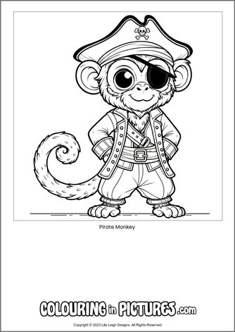 Free printable monkey colouring in picture of Pirate Monkey