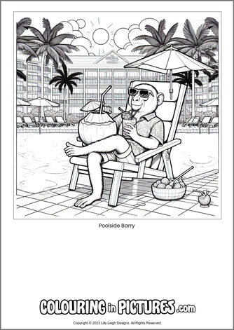 Free printable monkey colouring in picture of Poolside Barry