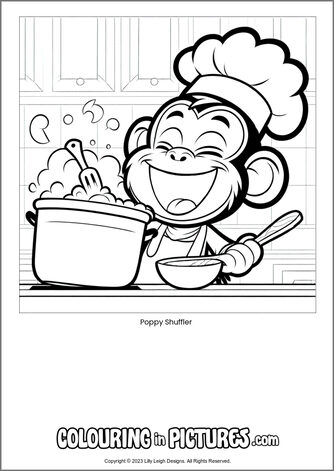 Free printable monkey colouring in picture of Poppy Shuffler