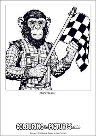 Free printable monkey colouring in picture of Quincy Leaper