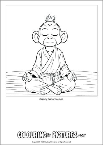Free printable monkey colouring in picture of Quincy Patterpounce