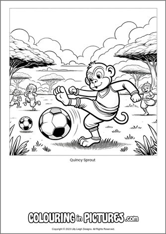 Free printable monkey colouring in picture of Quincy Sprout