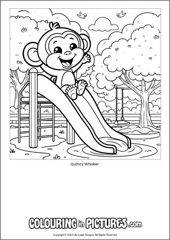 Free printable monkey colouring in picture of Quincy Whisker