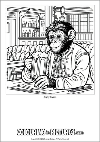 Free printable monkey colouring in picture of Ruby Sway
