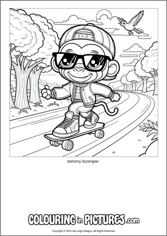 Free printable monkey colouring in picture of Sammy Scamper