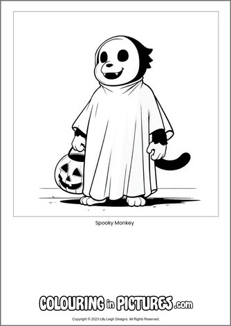 Free printable monkey colouring in picture of Spooky Monkey