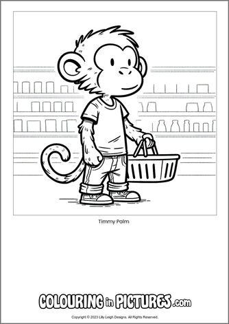 Free printable monkey colouring in picture of Timmy Palm