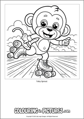 Free printable monkey colouring in picture of Toby Sprout