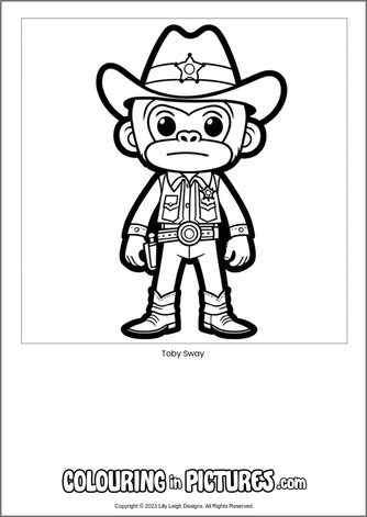 Free printable monkey colouring in picture of Toby Sway