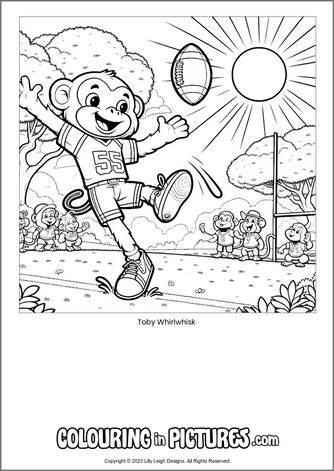 Free printable monkey colouring in picture of Toby Whirlwhisk