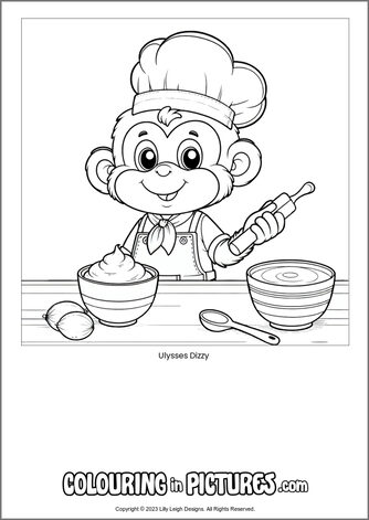 Free printable monkey colouring in picture of Ulysses Dizzy