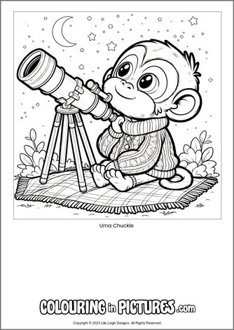 Free printable monkey colouring in picture of Uma Chuckle