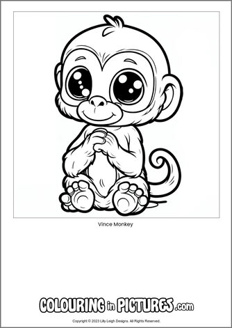 Free printable monkey colouring in picture of Vince Monkey