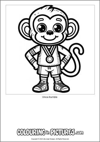 Free printable monkey colouring in picture of Vince Rumble