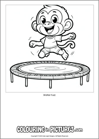 Free printable monkey colouring in picture of Walter Fuzz