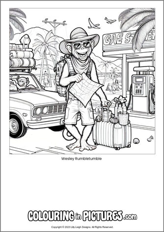 Free printable monkey colouring in picture of Wesley Rumbletumble