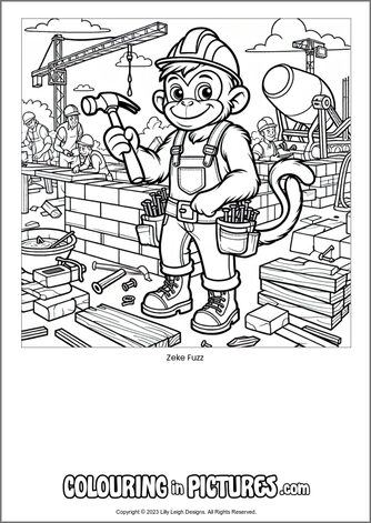 Free printable monkey colouring in picture of Zeke Fuzz