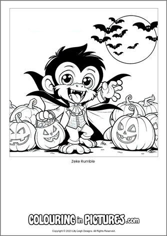 Free printable monkey colouring in picture of Zeke Rumble