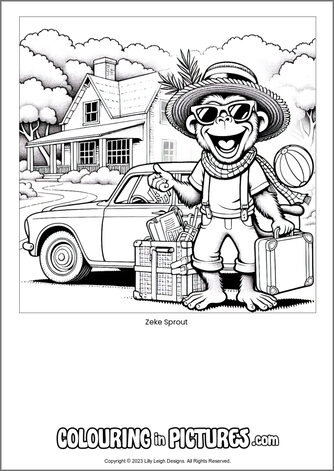 Free printable monkey colouring in picture of Zeke Sprout