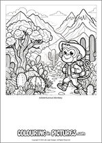 Free printable monkey themed colouring page of a monkey. Colour in Adventurous Monkey.