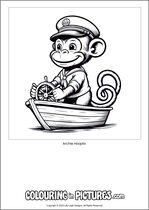 Free printable monkey themed colouring page of a monkey. Colour in Archie Hoopla.