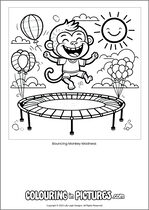 Free printable monkey colouring page. Colour in Bouncing Monkey Madness.