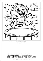 Free printable monkey themed colouring page of a monkey. Colour in Bouncy Monkey Fun.