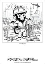 Free printable monkey themed colouring page of a monkey. Colour in Buster Rumble.
