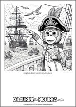 Free printable monkey themed colouring page of a monkey. Colour in Captain Boo's Maritime Adventure.