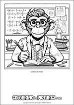 Free printable monkey themed colouring page of a monkey. Colour in Cedric Rumble.