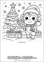 Free printable monkey colouring page. Colour in Freddie Whisker.