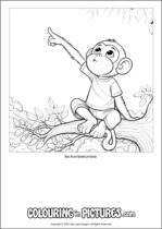 Free printable monkey themed colouring page of a monkey. Colour in Ike Rumbletumble.